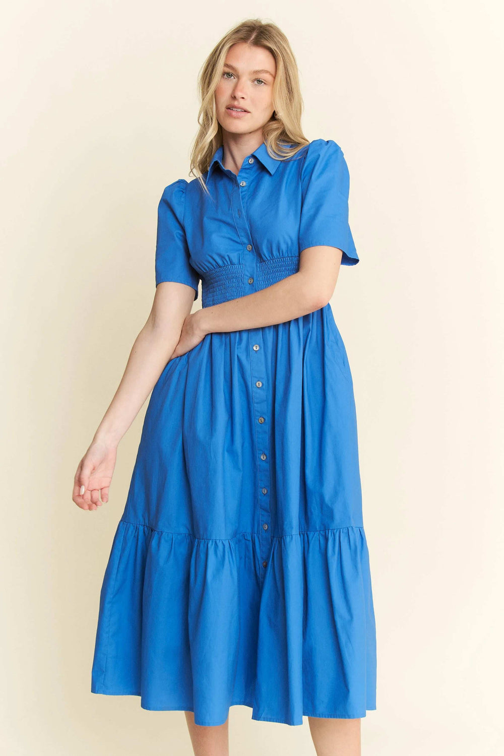 Jade By Jane Short Sleeve Button Down Midi Dress - Trendsi - Flyclothing LLC