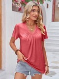 Double Take Ruched V-Neck Short Sleeve T-Shirt - Trendsi