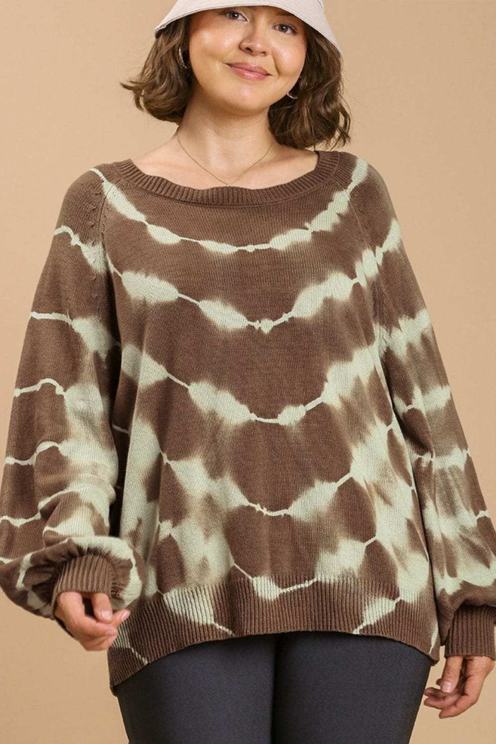 Umgee Full Size Ribbed Hem Tie Dye Round Neck Sweater Plus Size - Trendsi - Flyclothing LLC