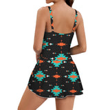 Baha Ranch Turquoise Orange Aztec Skirted Swimsuit - Baha Ranch Western Wear - Flyclothing LLC