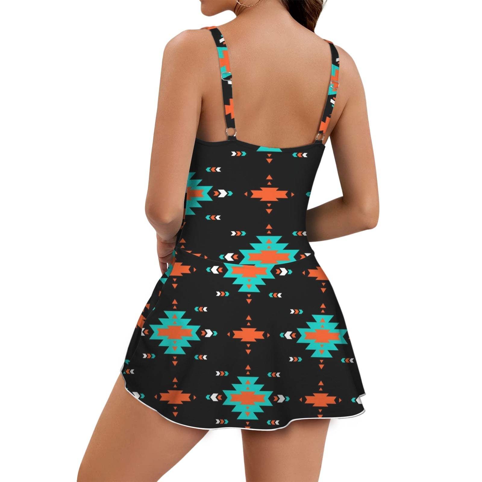 Baha Ranch Turquoise Orange Aztec Skirted Swimsuit - Baha Ranch Western Wear - Flyclothing LLC
