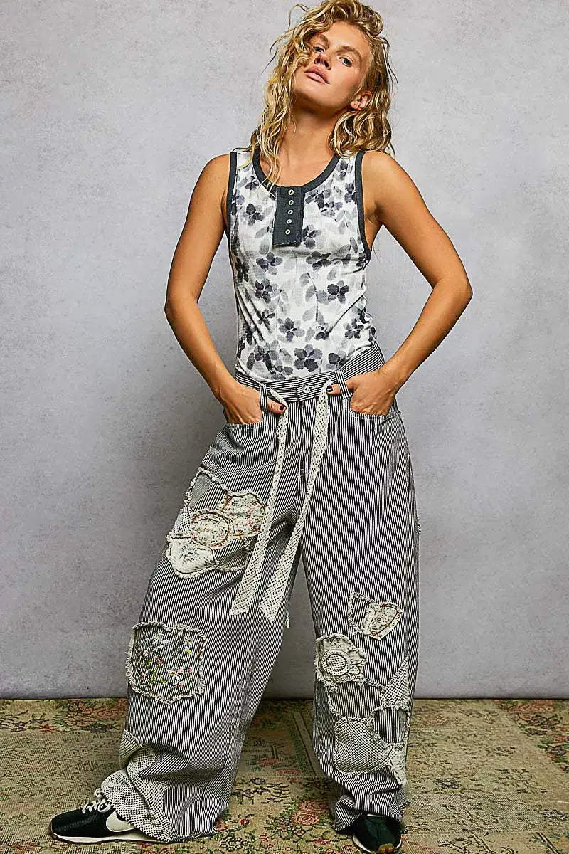 POL Floral Round Neck Cropped Ribbed Tank - Trendsi - Flyclothing LLC