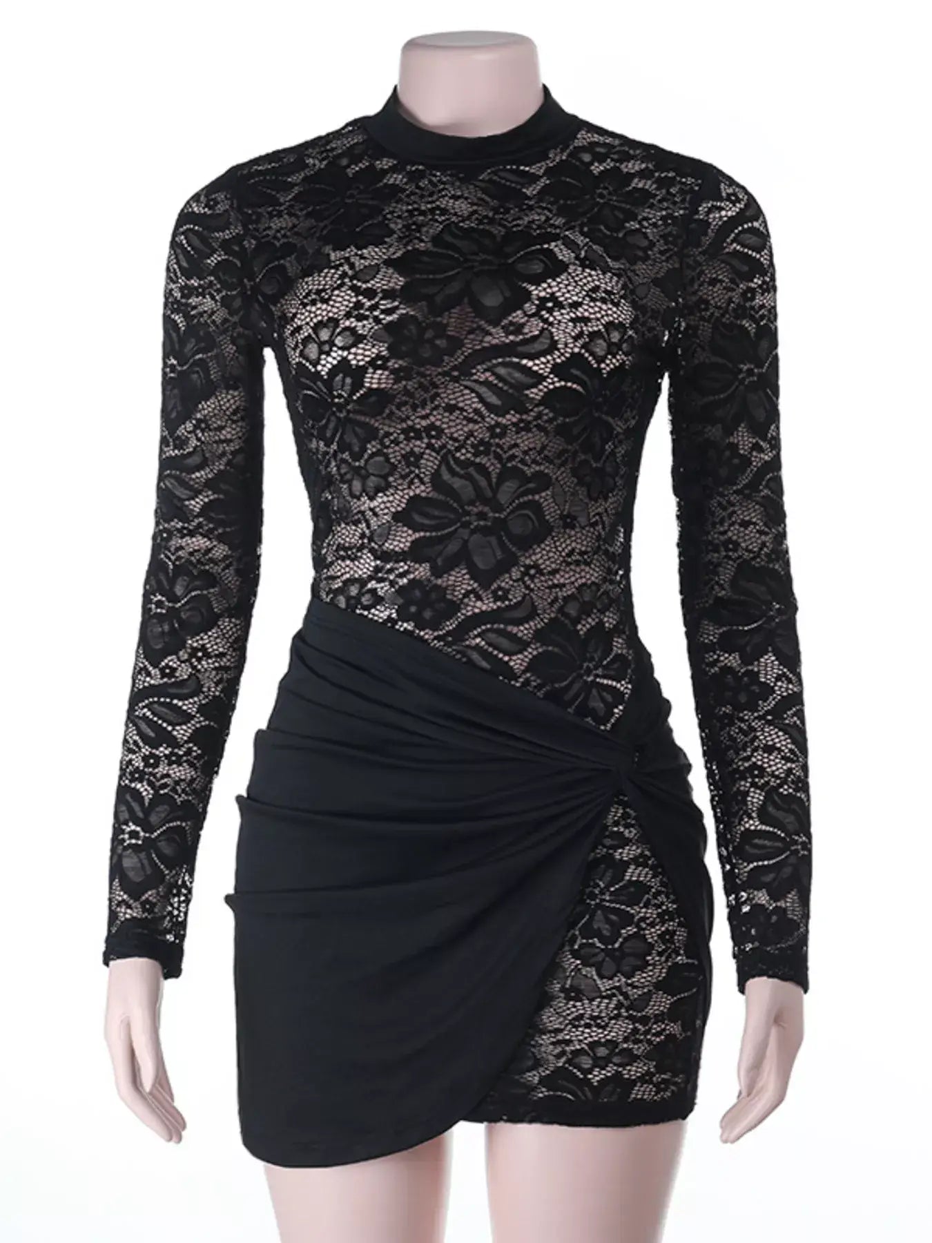 Lace Long Sleeve Bodycon Mini Dress - Trendsi - Flyclothing LLC