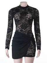 Lace Long Sleeve Bodycon Mini Dress - Trendsi - Flyclothing LLC