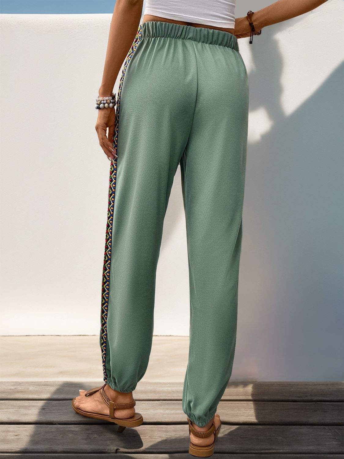 Weave Band Patchwork Elastic Waist Joggers - Trendsi - Flyclothing LLC