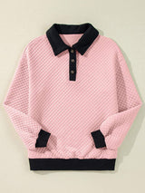 Texture Quarter Button Long Sleeve Sweatshirt - Trendsi - Flyclothing LLC