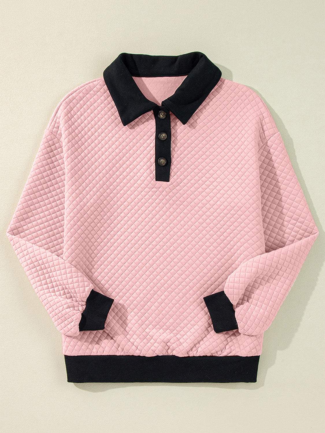 Texture Quarter Button Long Sleeve Sweatshirt - Trendsi - Flyclothing LLC