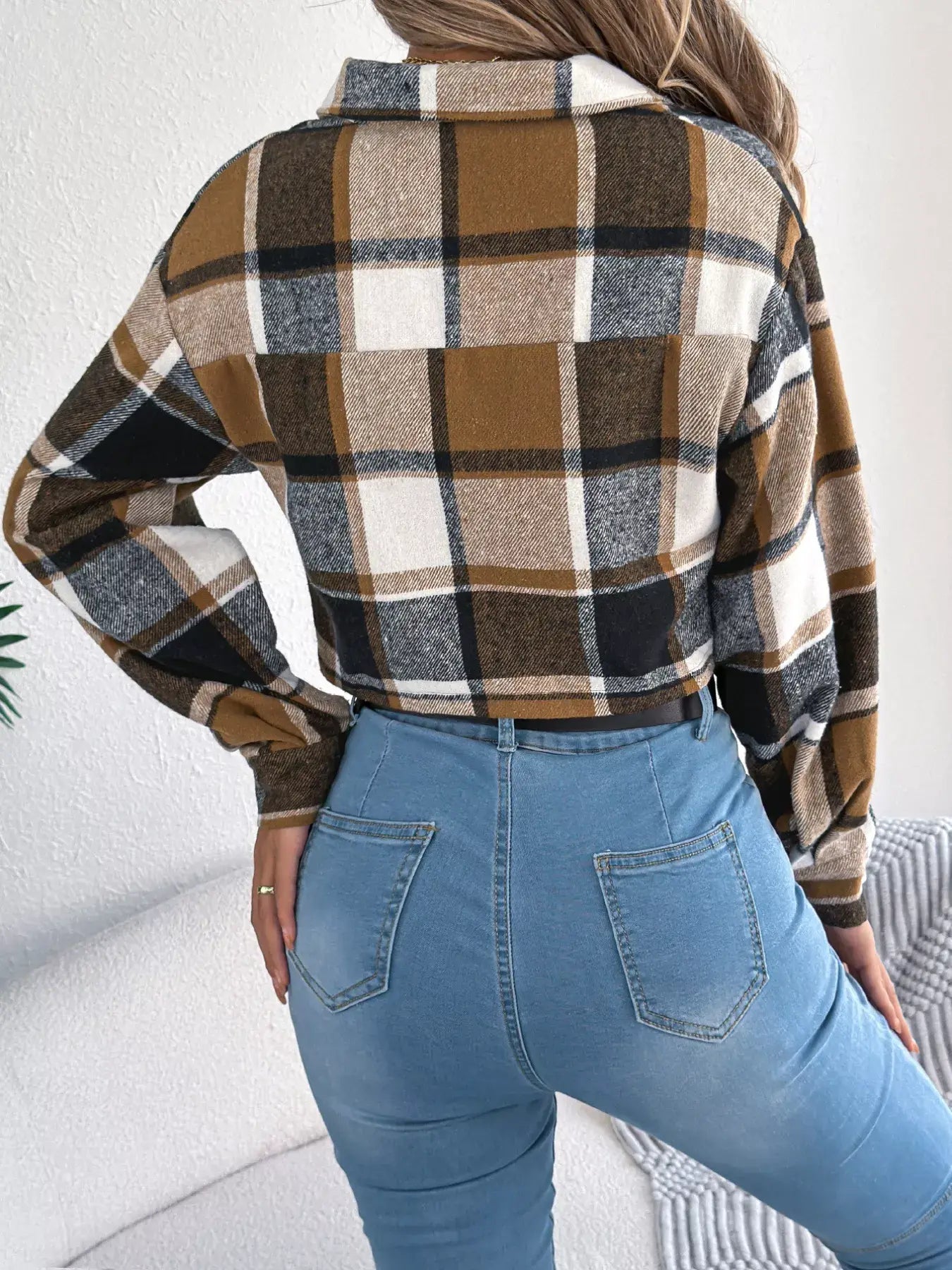 Plaid Button Up Cropped Jacket - Trendsi - Flyclothing LLC