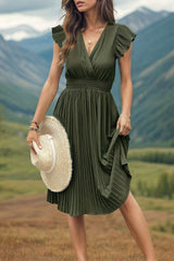 Tied Smocked Waist Flutter Sleeve Dress - Trendsi - Flyclothing LLC