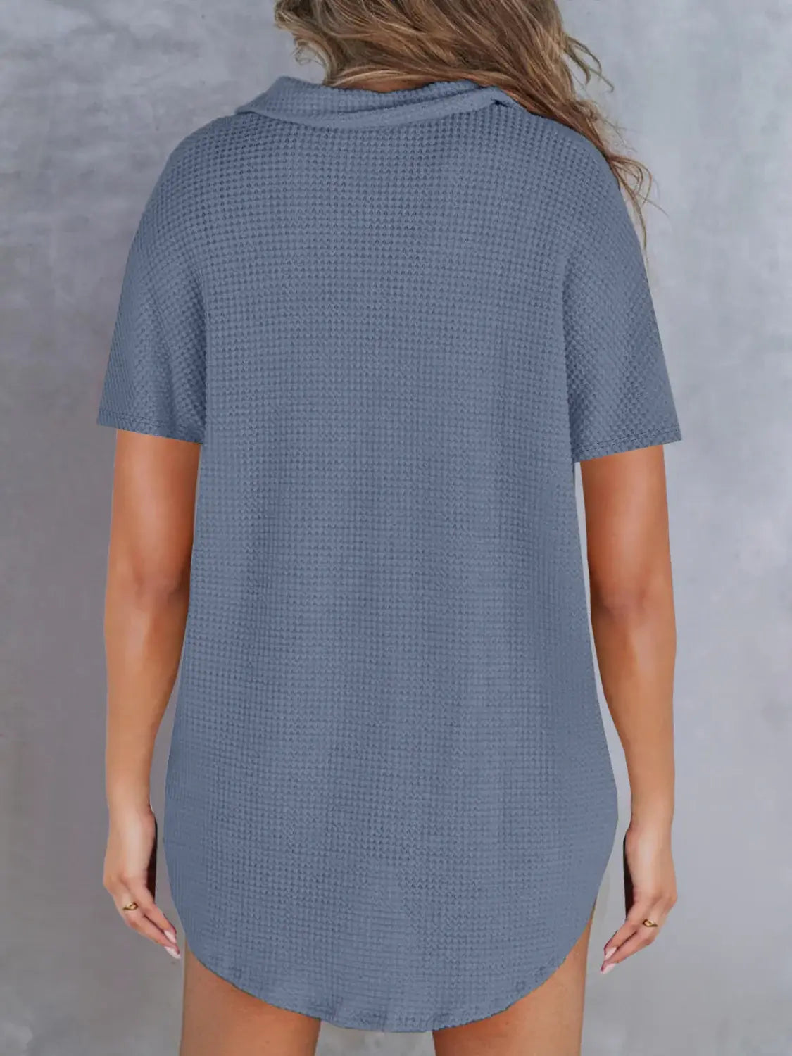 Waffle-Knit Short Sleeve Polo Shirt - Trendsi - Flyclothing LLC