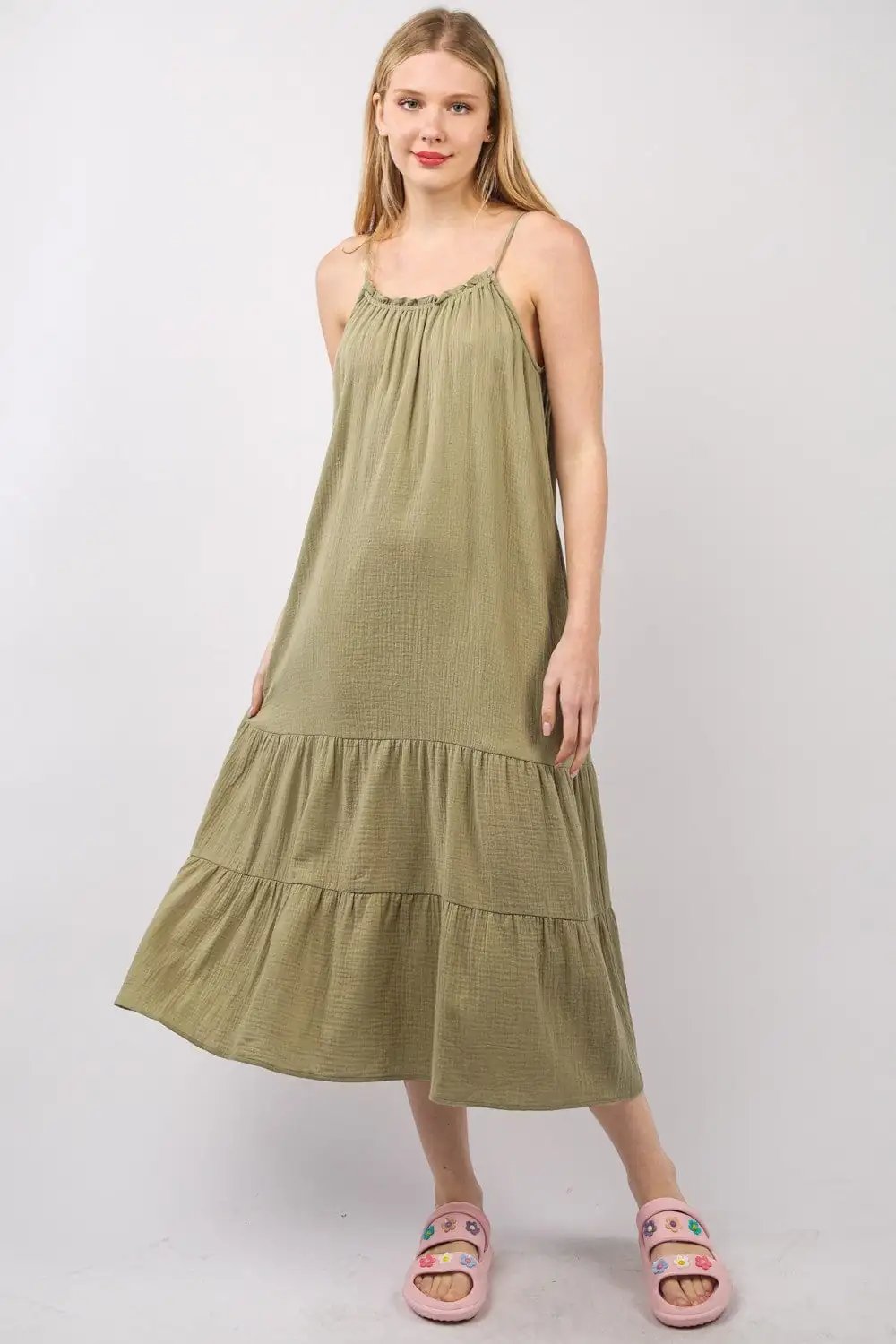 VERY J Ruffled A-Line Midi Cami Dress - Trendsi