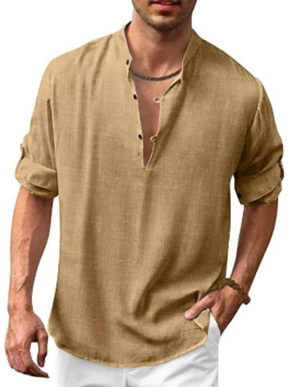 Men's Full Size Half Button Long Sleeve Shirt Plus Size - Trendsi - Flyclothing LLC