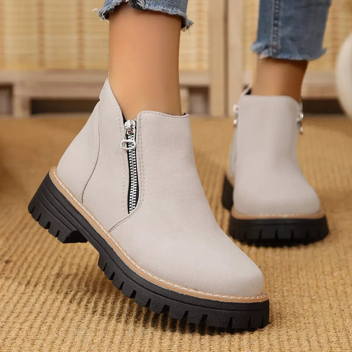 Ankle Boots with Zipper Accent - Trendsi - Flyclothing LLC