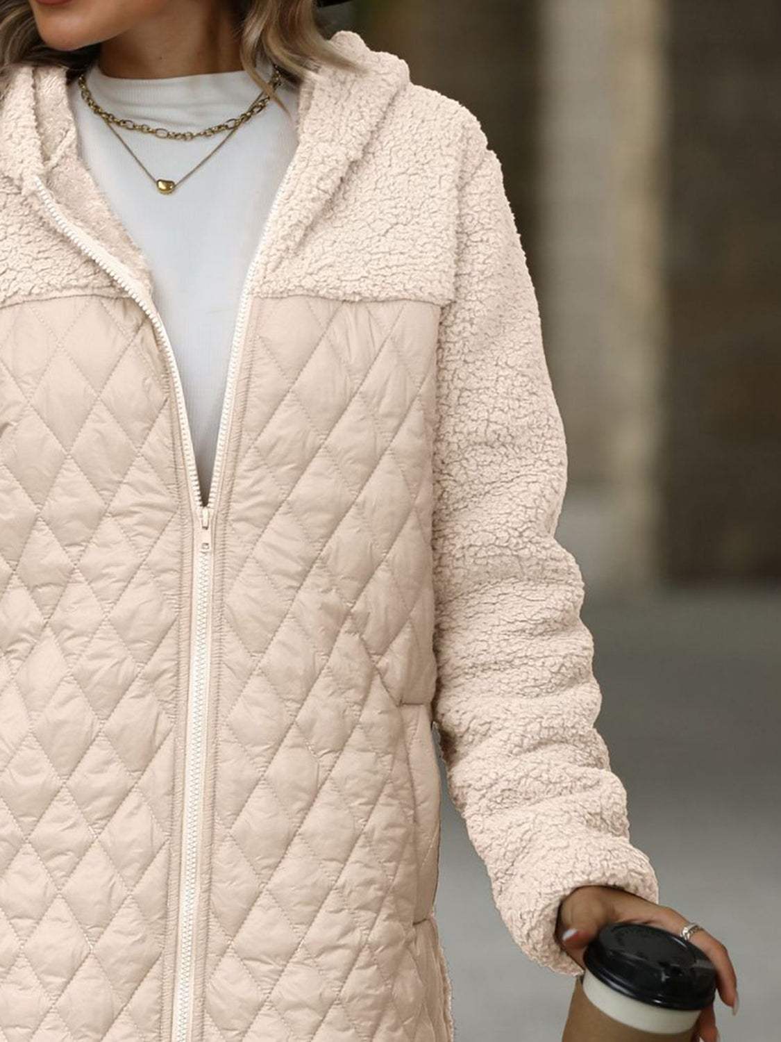 Texture Zip Up Long Sleeve Hooded Coat - Trendsi - Flyclothing LLC