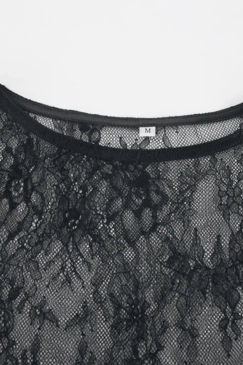 Fringe Round Neck Long Sleeve Lace Sheer Top - Trendsi - Flyclothing LLC