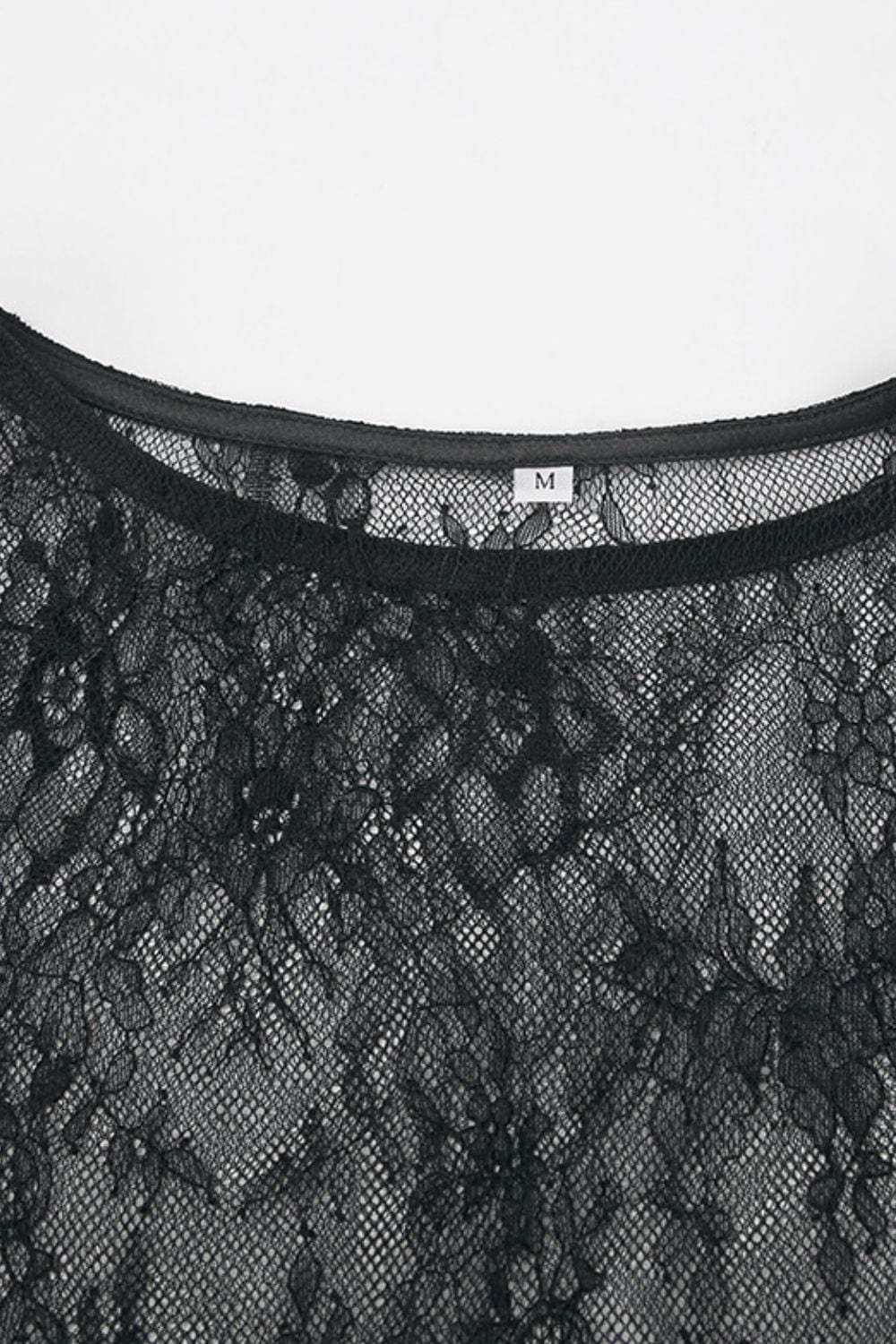 Fringe Round Neck Long Sleeve Lace Sheer Top - Trendsi - Flyclothing LLC