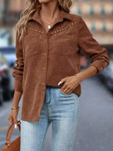 Button Down Long Sleeve Shacket - Trendsi - Flyclothing LLC