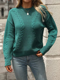 Cable-Knit Round Neck Long Sleeve Sweater - Trendsi