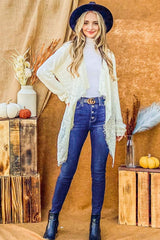 And The Why Textured Knit Fringe Hem Cardigan - Trendsi - Flyclothing LLC