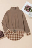 Drawstring Plaid Turtleneck Long Sleeve Top - Trendsi - Flyclothing LLC