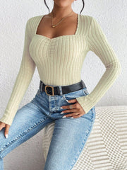 Honey Ribbed Long Sleeve T-Shirt - Trendsi