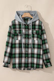 Drawstring Pocketed Plaid Hooded Jacket - Trendsi