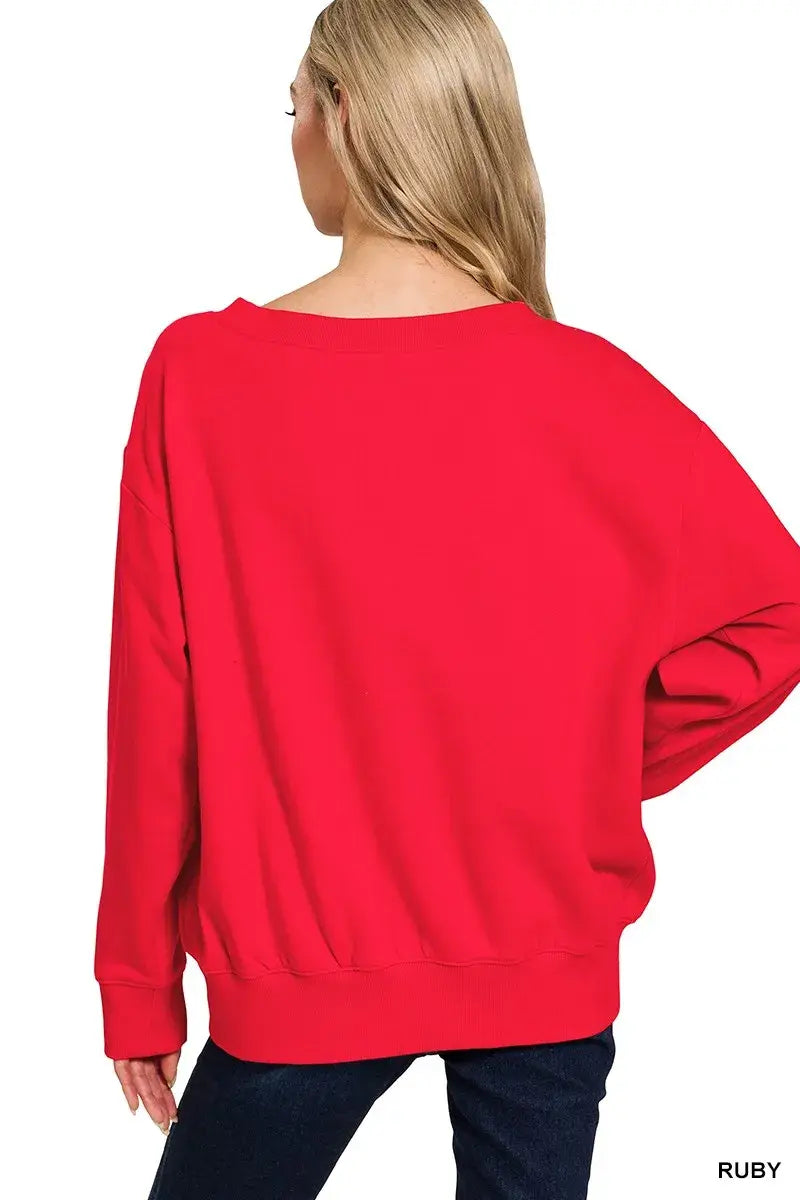 Zenana Fleece Boat Neck Sweatshirt - Trendsi - Flyclothing LLC