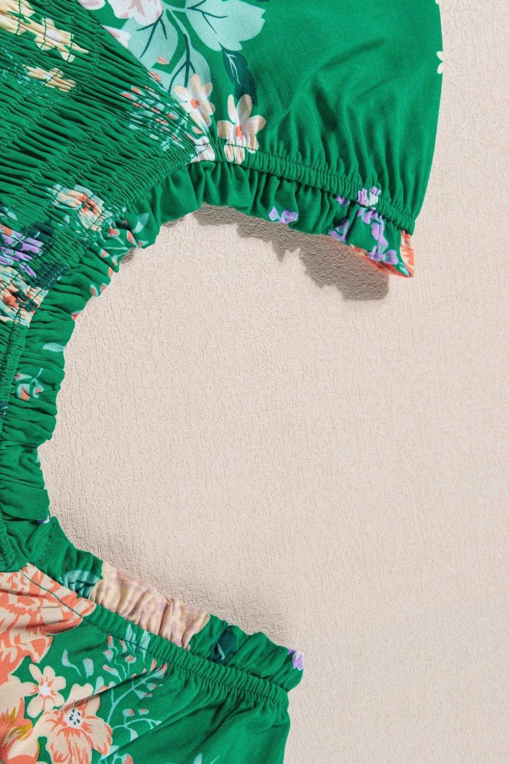 Floral Print Bubble Sleeve Smocked Tiered Midi Dress - Trendsi - Flyclothing LLC