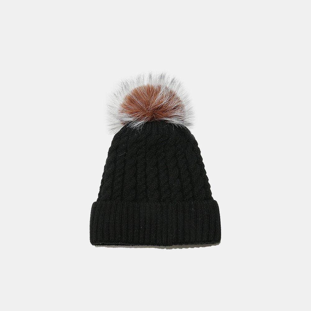 Cable Knit Winter Hat with Pompom - Trendsi