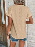 Eyelet Round Neck Short Sleeve T-Shirt - Trendsi - Flyclothing LLC