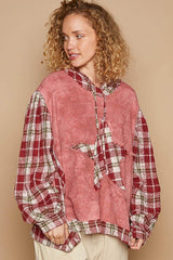 POL Star Patch Plaid Long Sleeve Hooded Top - Trendsi - Flyclothing LLC
