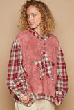 POL Star Patch Plaid Long Sleeve Hooded Top - Trendsi