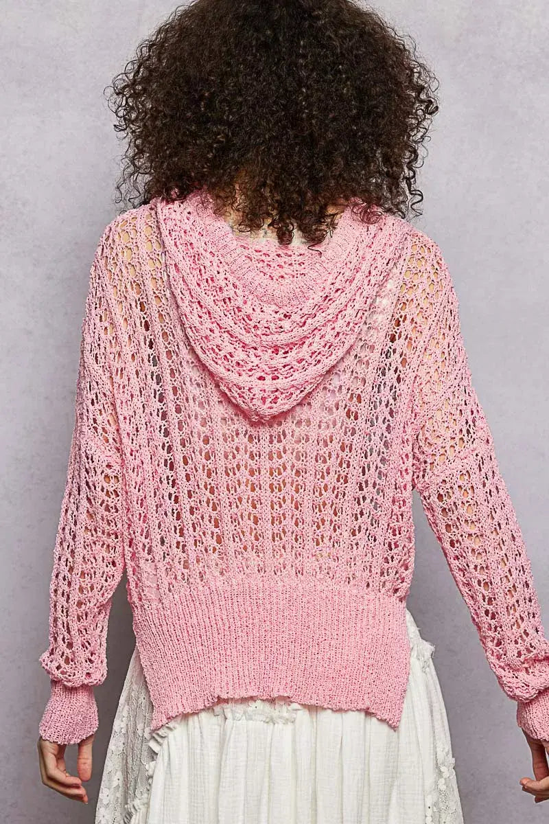 POL Openwork Round Neck High Low Knit Top - Trendsi - Flyclothing LLC