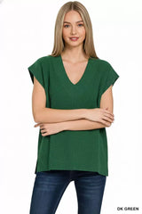 Zenana Ribbed Slit V-Neck Sweater Vest - Trendsi - Flyclothing LLC
