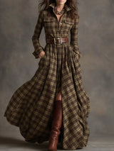 Plaid Button Front Maxi Shirt Dress - Trendsi - Flyclothing LLC