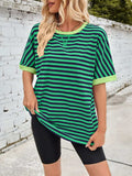 Lovelet Striped Round Neck Half Sleeve T-Shirt - Trendsi - Flyclothing LLC