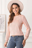 Textured Round Neck Long Sleeve Blouse - Trendsi - Flyclothing LLC