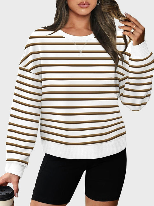 Lovelet Striped Round Neck Long Sleeve Sweatshirt - Trendsi
