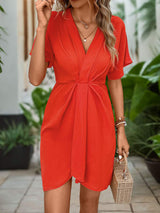 Ruched High-Low Short Sleeve Dress - Trendsi - Flyclothing LLC
