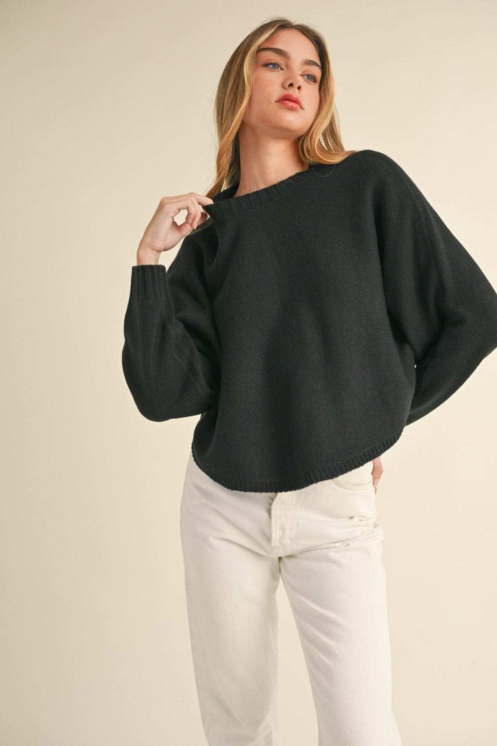 Mable Round Neck Dolman Sleeve Cropped Sweater - Trendsi - Flyclothing LLC