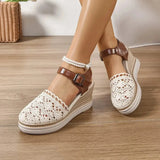 Round Toe Wedge Sandals - Trendsi