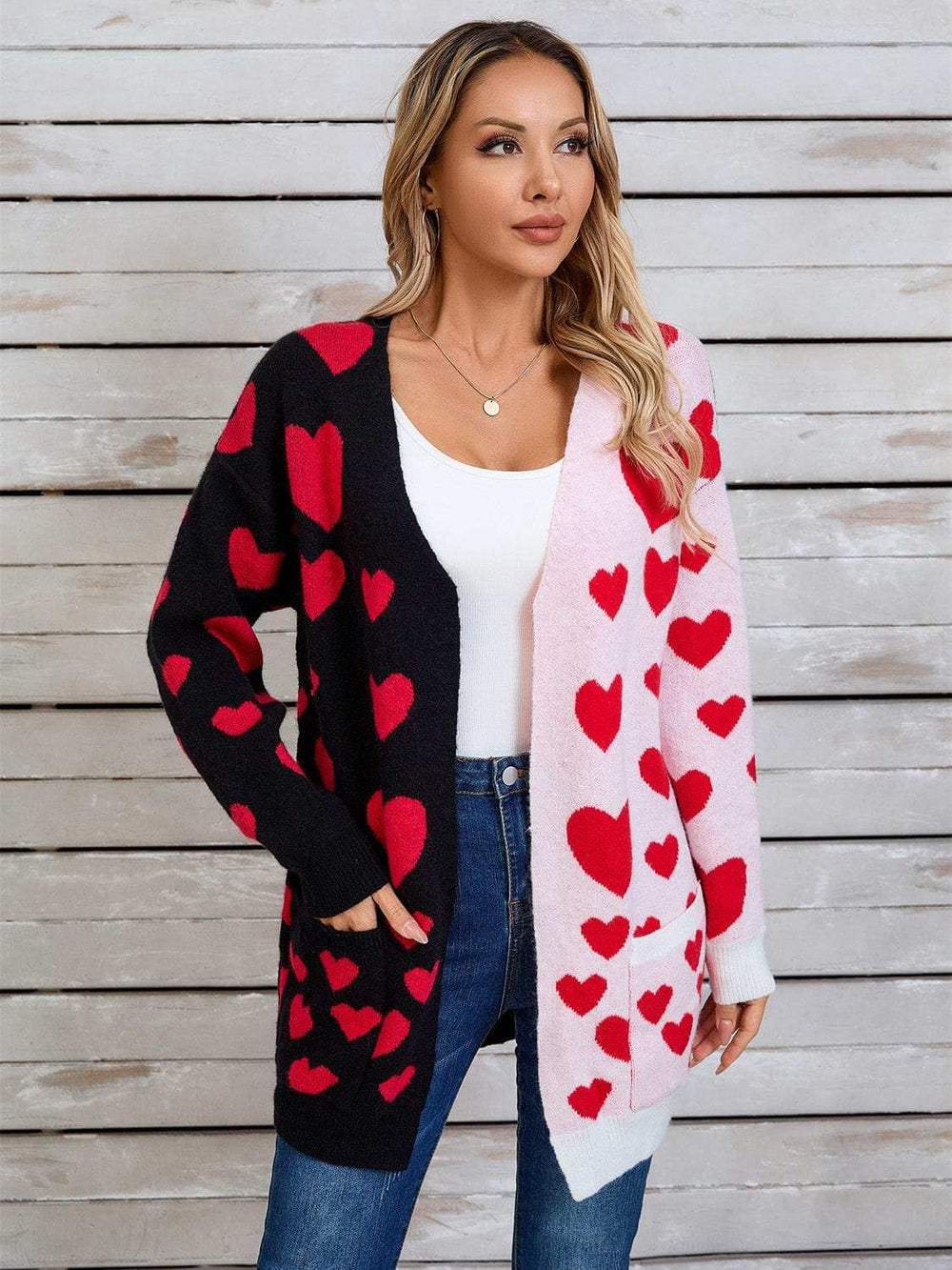 Angel Wings Heart Open Front Long Sleeve Cardigan - Trendsi - Flyclothing LLC