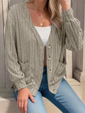 Full Size Button Up V-Neck Long Sleeve Cardigan - Trendsi - Flyclothing LLC