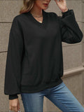 V-Neck Long Sleeve Dropped Shoulder Sweatshirt - Trendsi - Flyclothing LLC