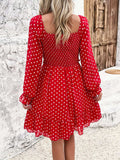 Smocked Polka Dot Long Sleeve Dress - Trendsi - Flyclothing LLC