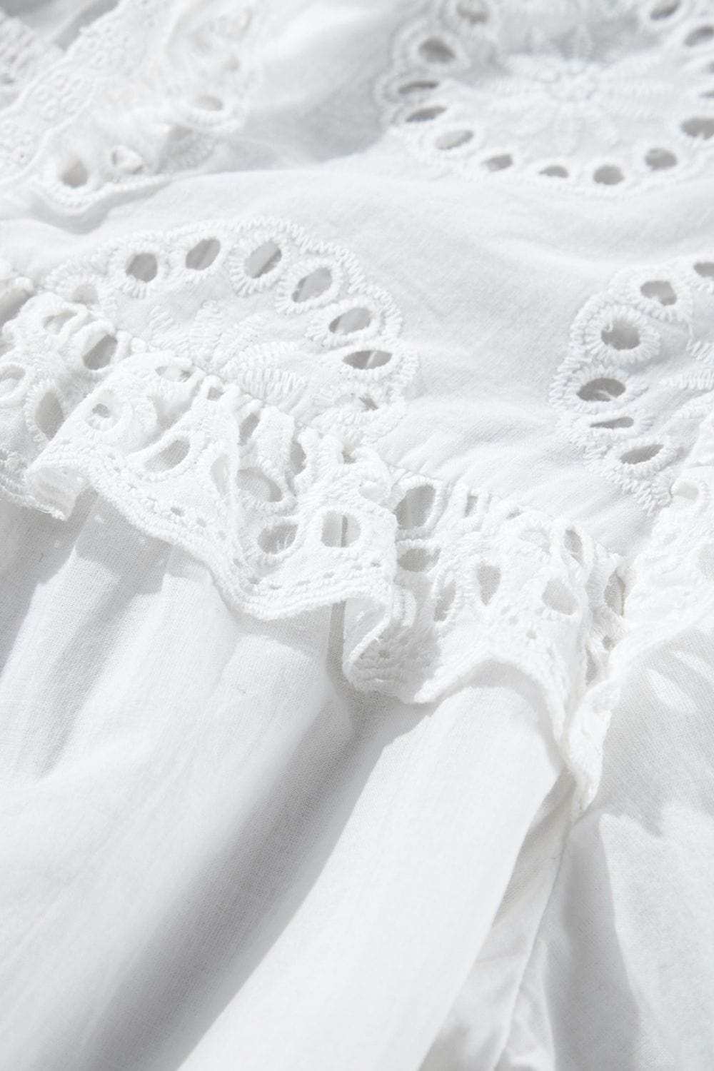 Lace Patchwork Tie Neck Short Sleeve Blouse - Trendsi - Flyclothing LLC