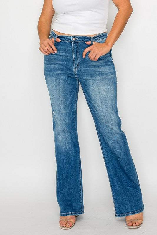 bytos Full Size Distressed High Rise Jeans with Pockets - Trendsi - Flyclothing LLC