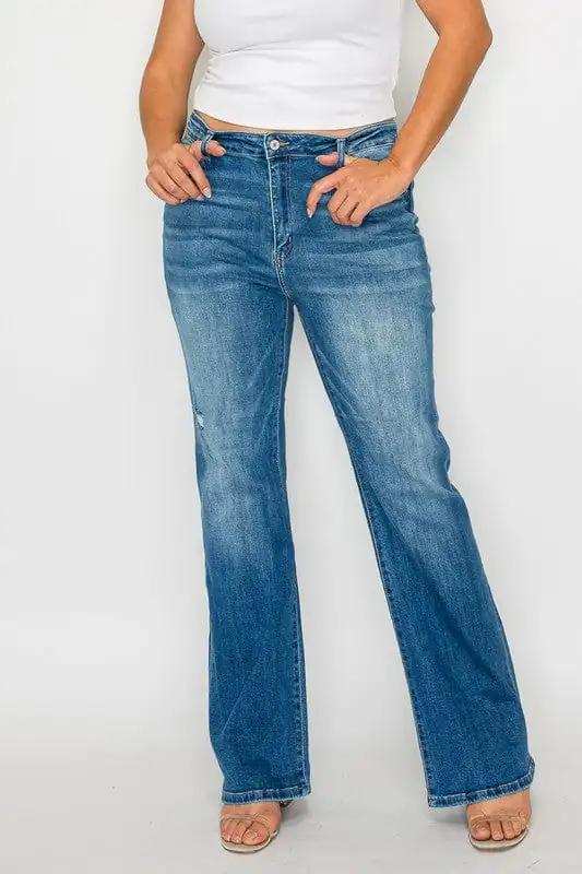 bytos Full Size Distressed High Rise Jeans with Pockets - Trendsi - Flyclothing LLC