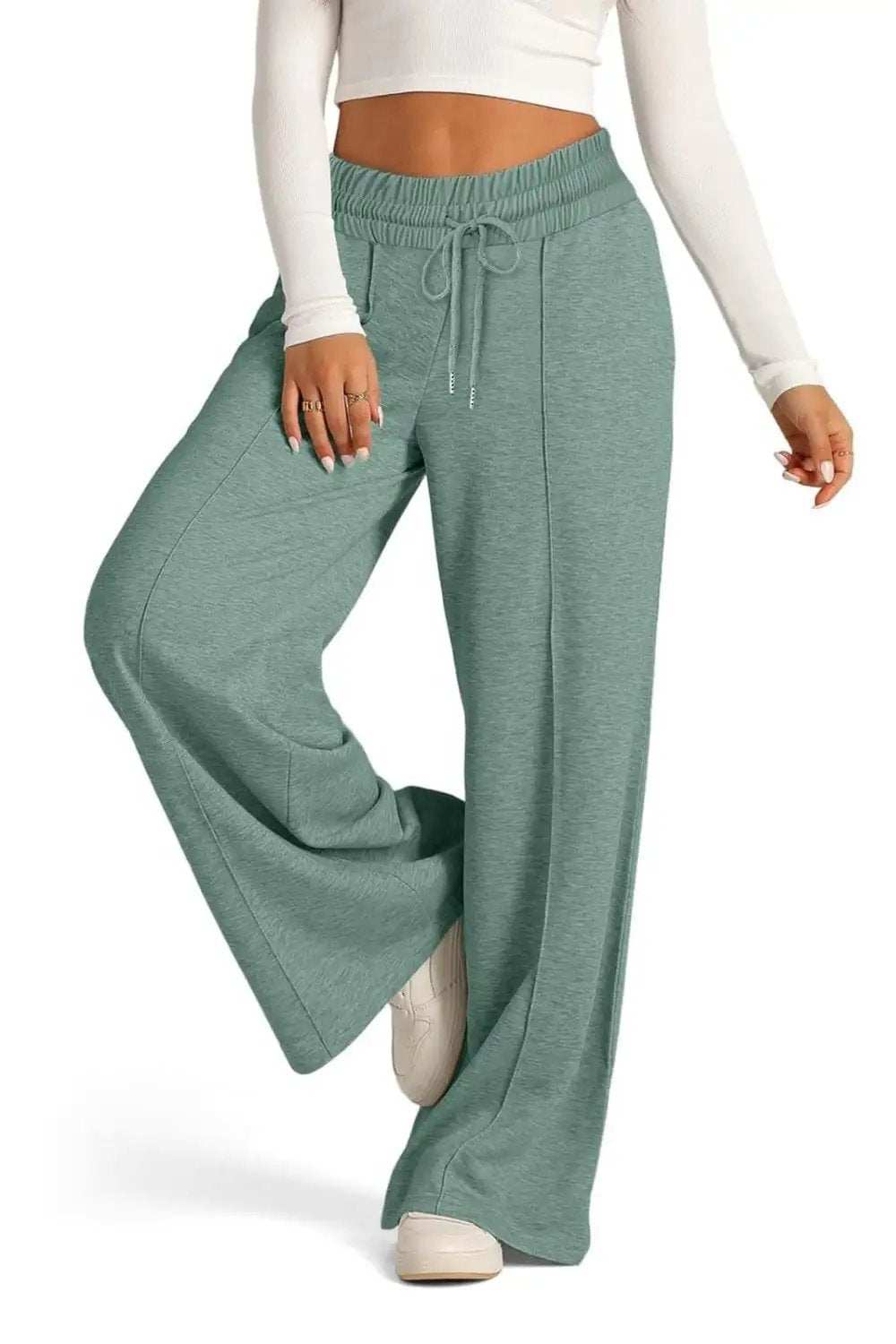 Drawstring Elastic Waist Wide Leg Pants - Trendsi - Flyclothing LLC