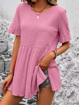 Round Neck Short Sleeve Blouse - Trendsi - Flyclothing LLC